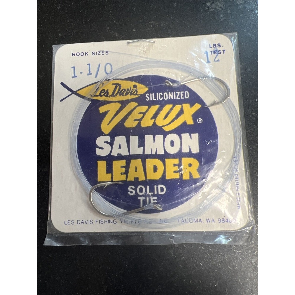 Vtg Les Davis Siliconized Velux Salmon Leader Adjustable Solid Tie Hooks Sz 1/0